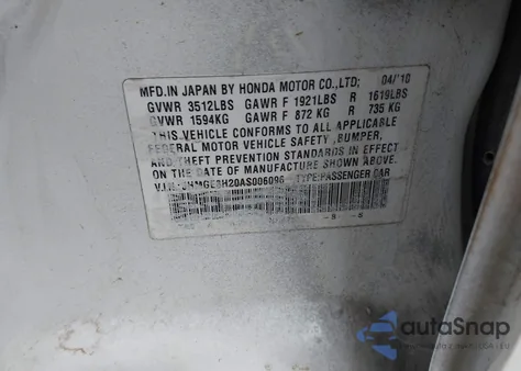 2010 Honda Fit из США, поврежденный, VIN JHMGE8H20AS006096